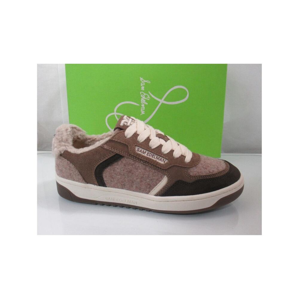 Women's Shoes Sam Edelman Harper Cozy Lace Up Sneakers Taupe Fabric Size 7